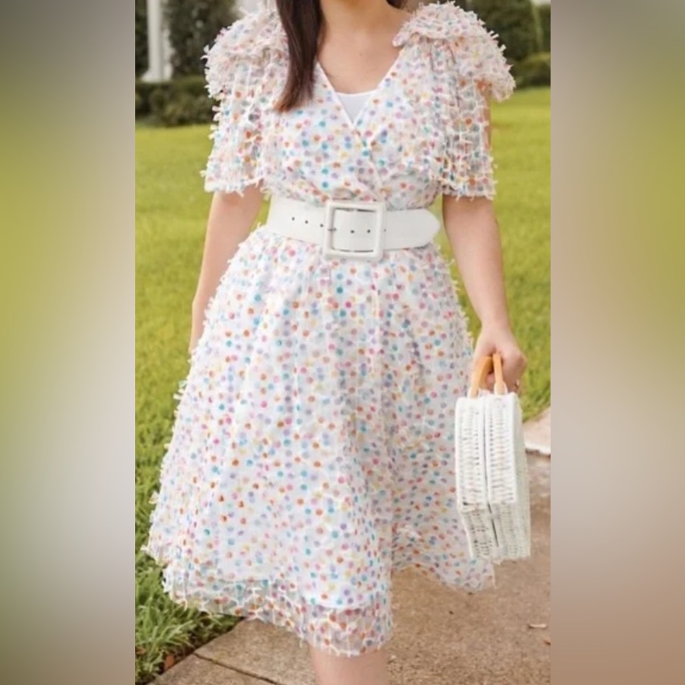 NEW HALOGEN x Atlantic Pacific Bow Shoulder Textured Dot Dress